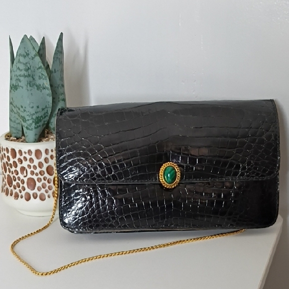 Vintage 60s Pedro Mayorga Buenos Aires Black Crocodile Embossed Clutch - Picture 2 of 16